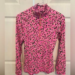 Lilly Pulitzer Pink/Black Leopard Print Luxletic Pullover, size small